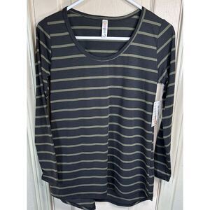 NWT Lularoe Womens Lynnae XS Black & Green Striped Long Sleeve Blouse